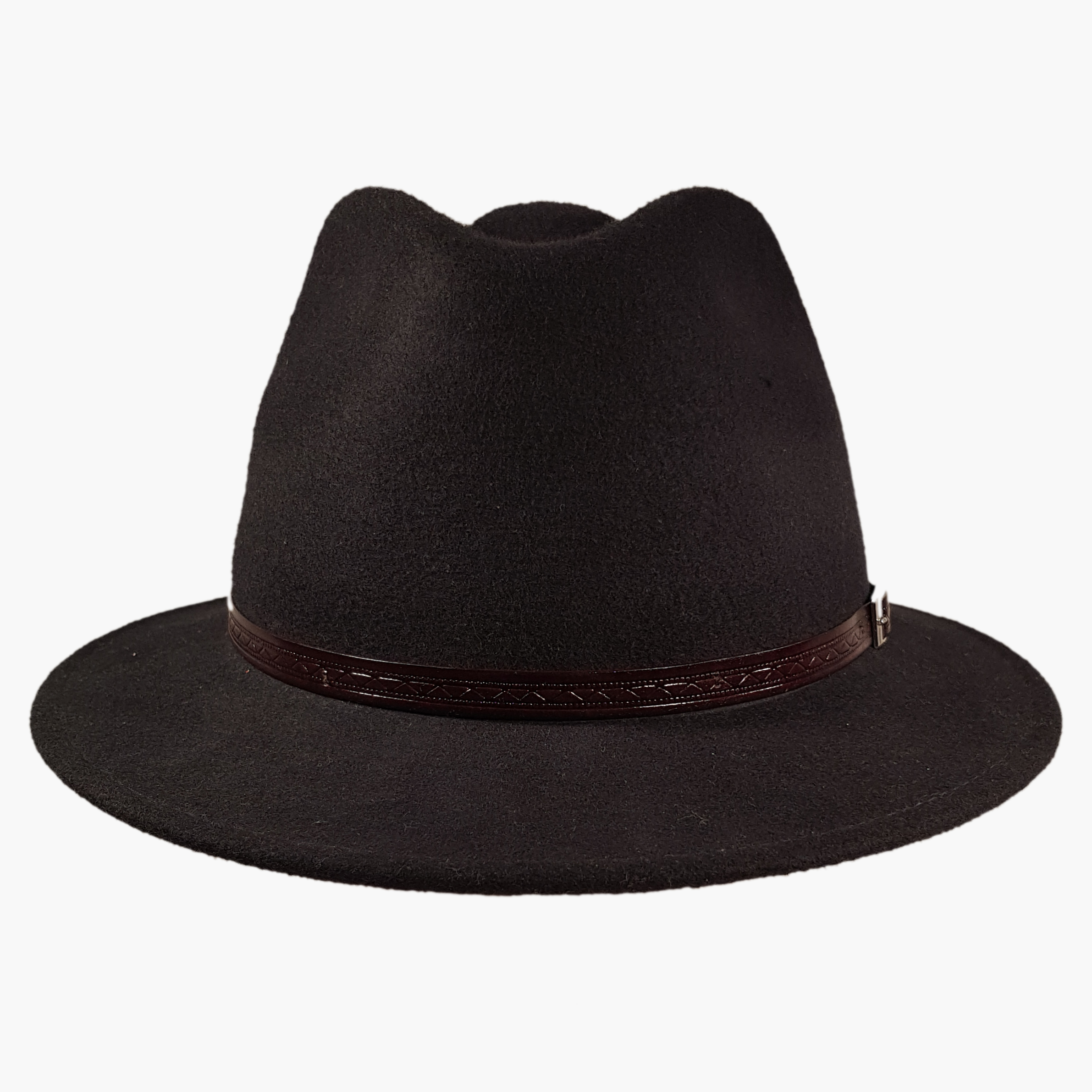 Wool Fedora Hat With Decorated Leather Belt