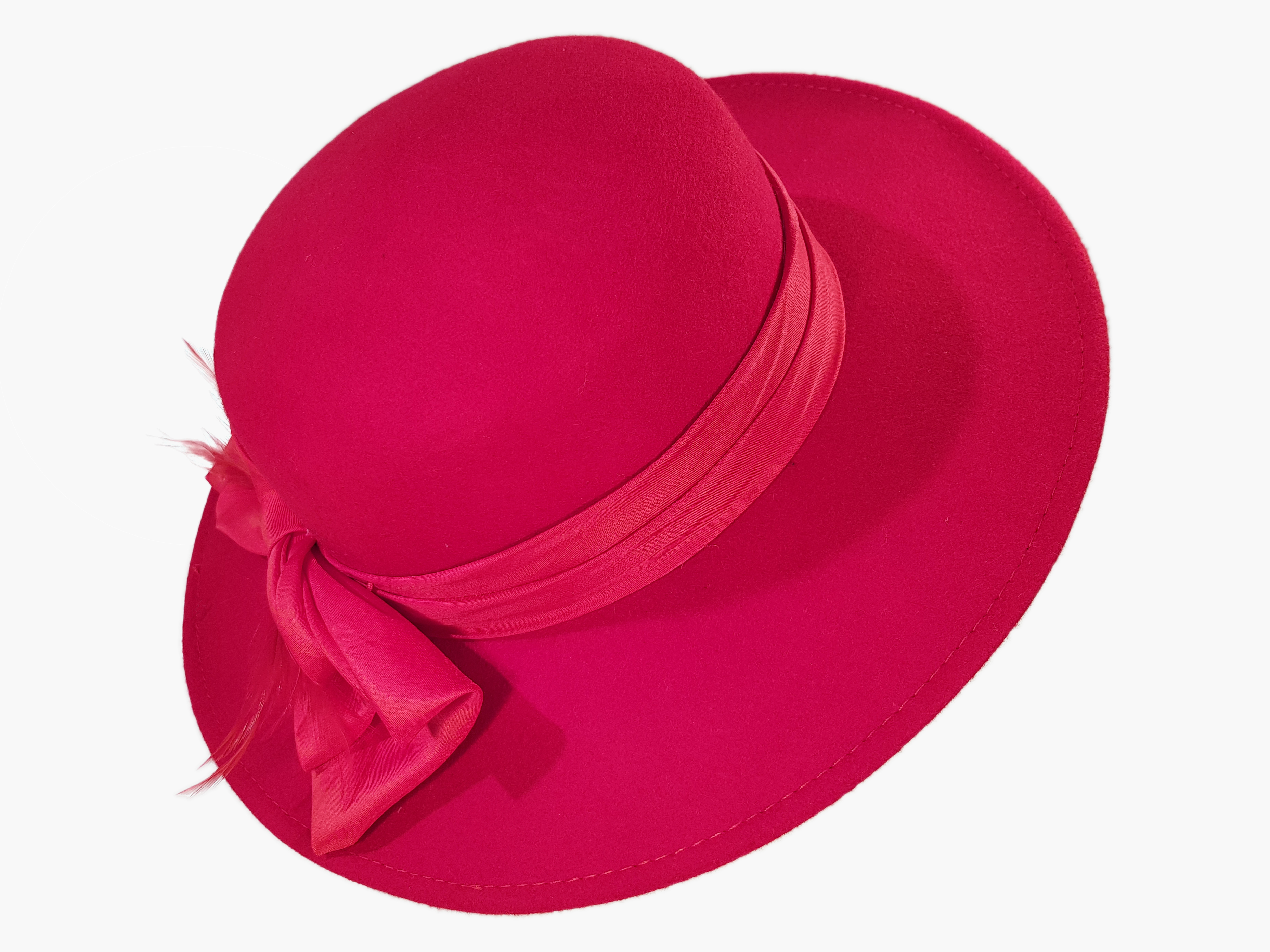 Laidies Wool Wide Brim Hat With Satin Bow